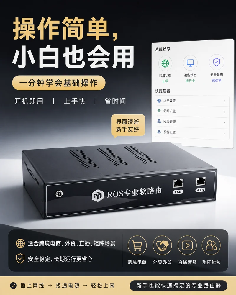 ROS 专业软路由产品与操作界面宣传图